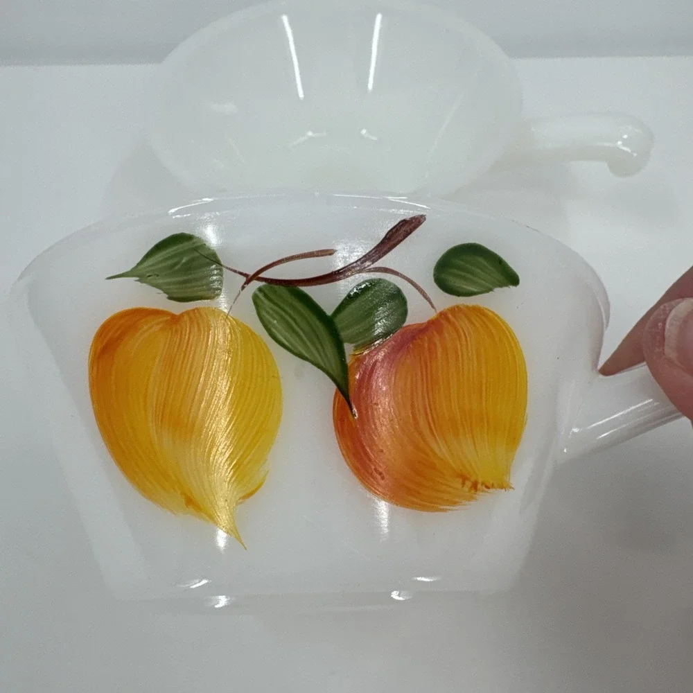 Set‎ of 2 Fire King Milk Glass Handled Soup Bowls Peaches